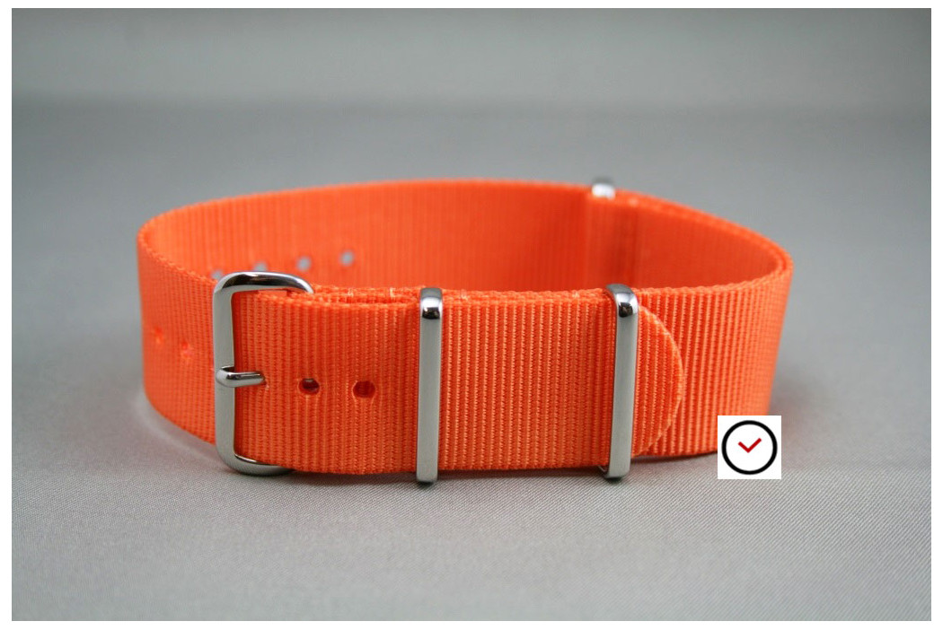 Bracelet nylon NATO Orange, boucle polie