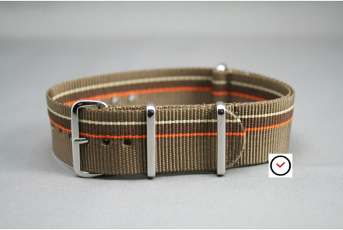 Bronze & Chocolate Brown, Orange & Sandy Beige NATO strap, polished buckle and loops