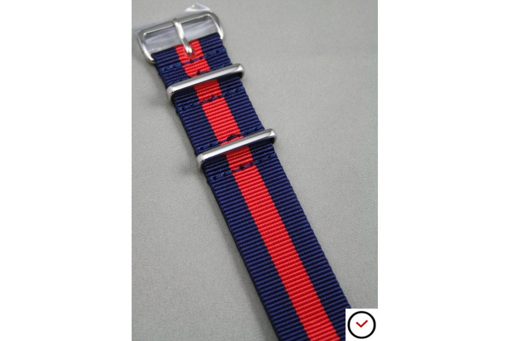 Navy Blue Red G10 NATO strap, polished buckle and loops