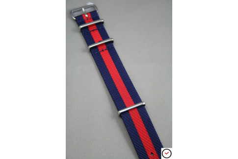 Bracelet nylon NATO Bleu Navy Rouge, boucle polie