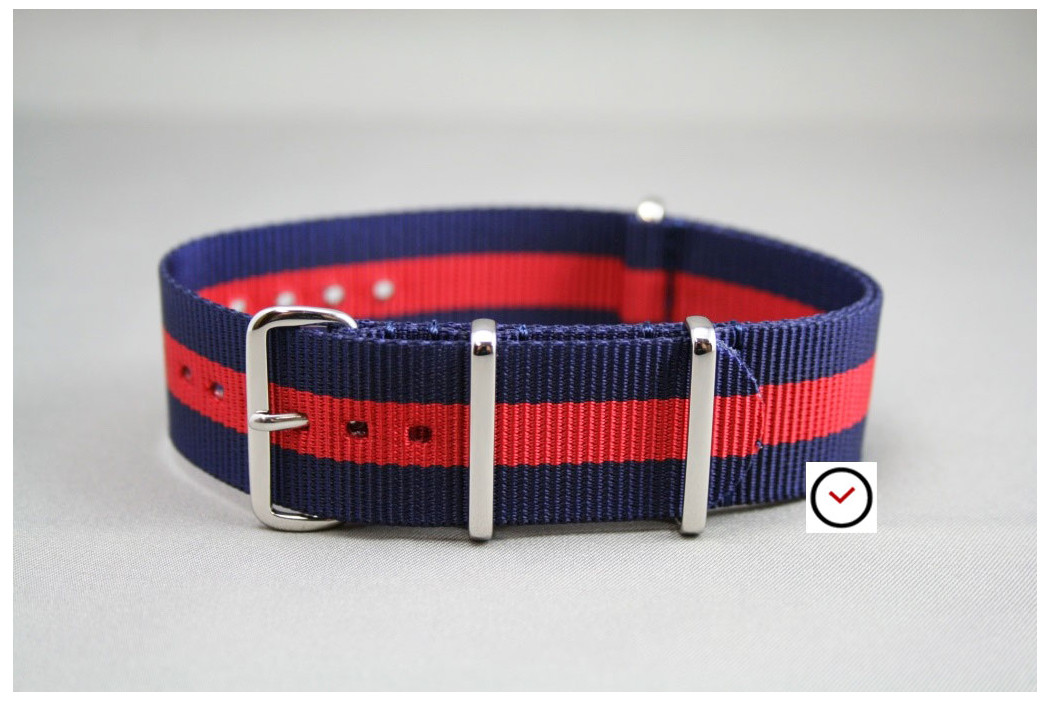Navy Blue Red G10 NATO strap, polished buckle and loops