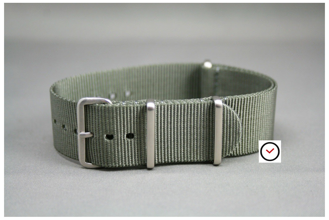Bracelet nylon NATO Gris Vert, boucle brossée