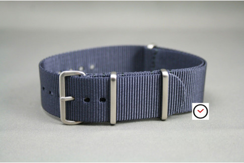 Bracelet nylon NATO Gris Bleu, boucle brossée