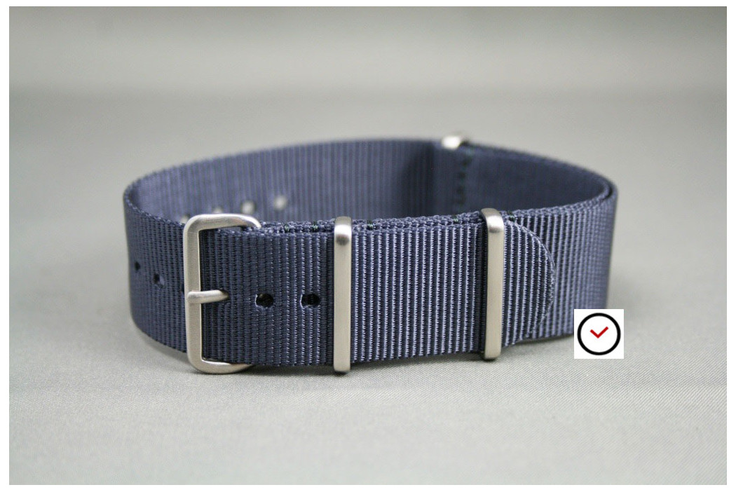 Bracelet nylon NATO Gris Bleu, boucle brossée