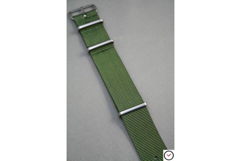 Bracelet nylon NATO Vert Kaki (Militaire), boucle brossée
