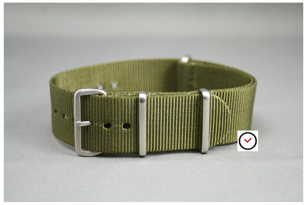 Olive Green G10 NATO strap, brushed buckle and loops