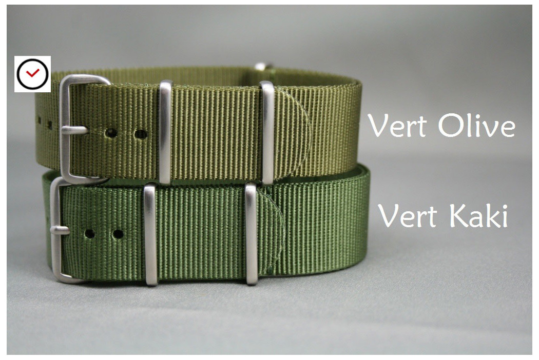 Bracelet nylon NATO Vert Olive, boucle brossée