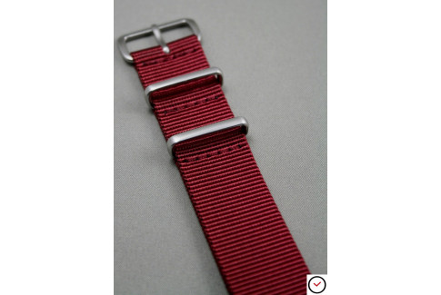 Burgundy Red G10 NATO strap, brushed buckle and loops