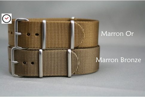 Bracelet nylon NATO Marron Bronze, boucle brossée