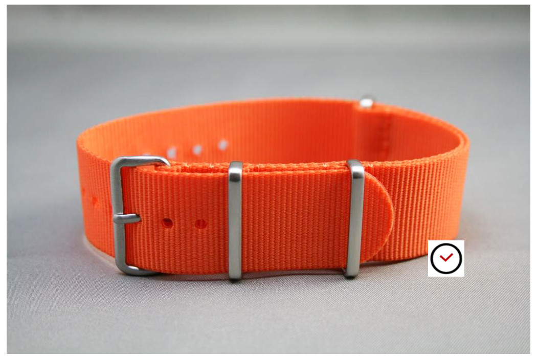 Orange G10 NATO strap, brushed buckle and loops