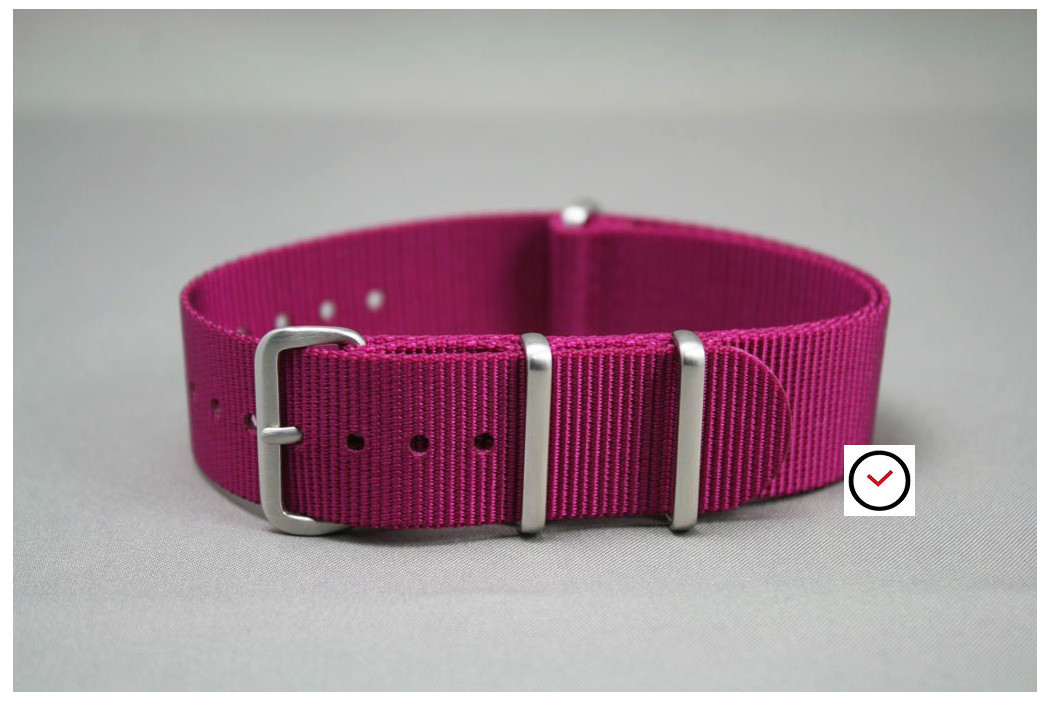 Plum G10 NATO strap, brushed buckle and loops