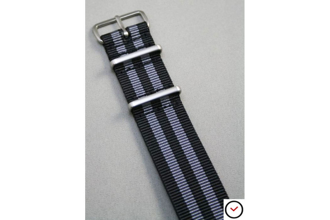 Bracelet nylon NATO Bond Craig (Noir Gris), boucle brossée