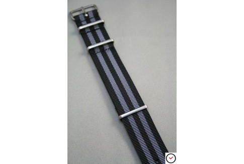 Bracelet nylon NATO Bond Craig (Noir Gris), boucle brossée