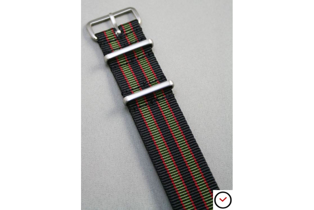 Original Bond G10 NATO strap (Black Green Red), brushed buckle and loops
