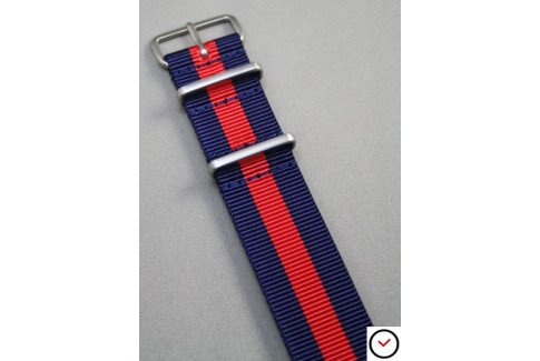 Bracelet nylon NATO Bleu Navy Rouge, boucle brossée