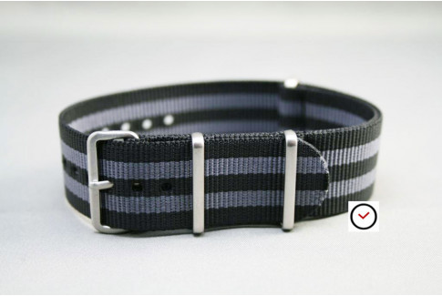 Craig Bond G10 NATO strap (Black Grey), brushed buckle and loops