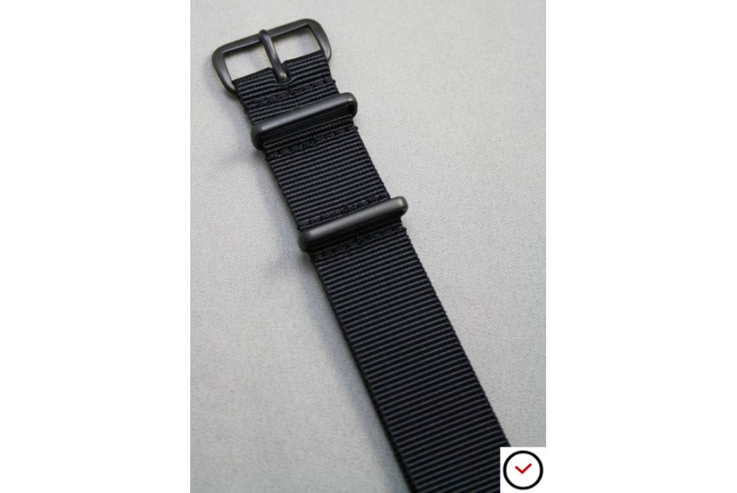 Bracelet nylon NATO Noir, boucle PVD (noire)