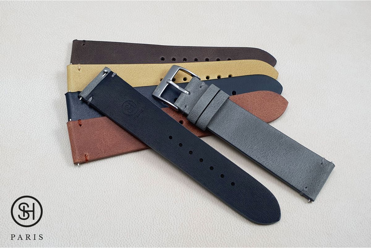 Grey Vintage SELECT-HEURE leather watch strap with quick release spring bars (interchangeable)