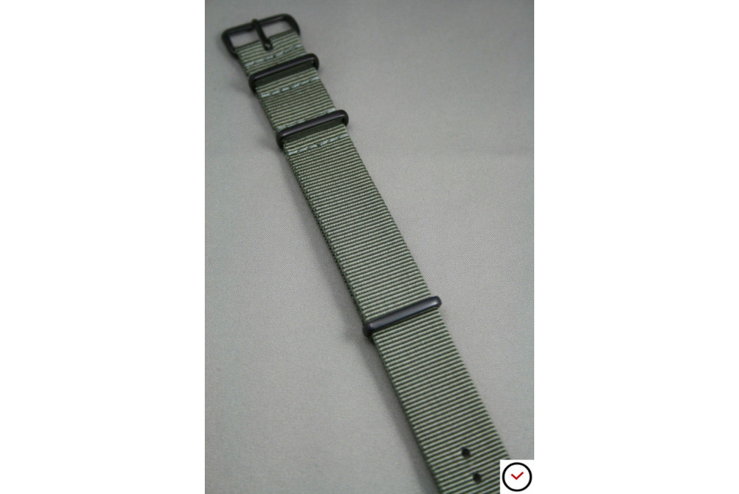 Bracelet nylon NATO Gris Vert, boucle PVD (noire)