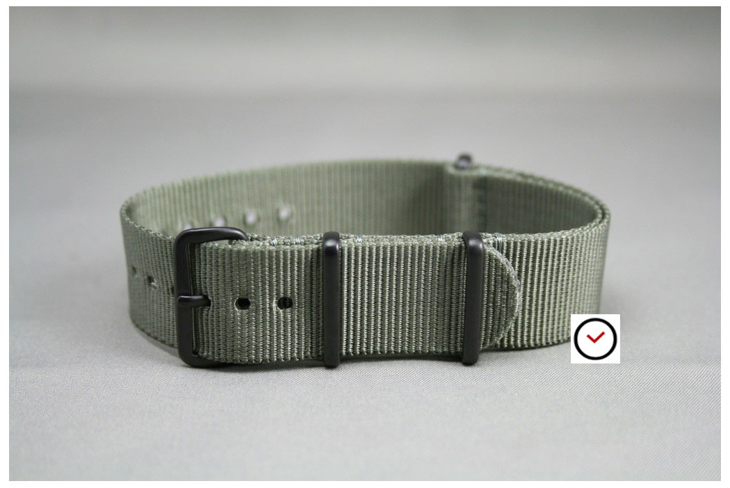 Bracelet nylon NATO Gris Vert, boucle PVD (noire)