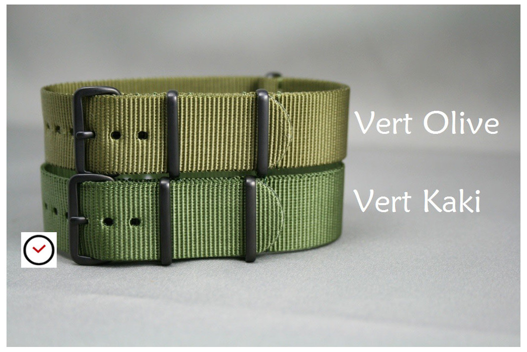 Bracelet nylon NATO Vert Olive, boucle PVD (noire)