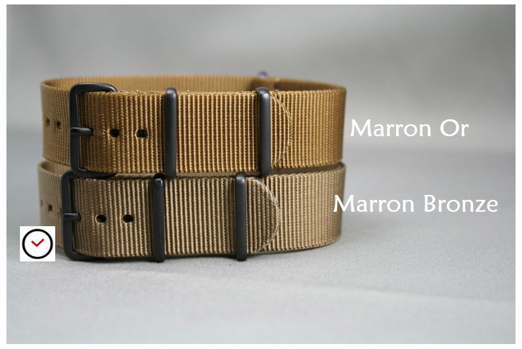 Bracelet nylon NATO Marron Bronze, boucle PVD (noire)