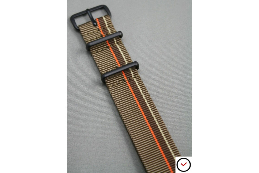 Bronze & Chocolate Brown, Orange & Sandy Beige NATO strap, PVD buckle and loops (black)
