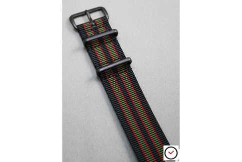 Bracelet nylon NATO Bond Original (Noir Kaki Rouge), boucle PVD (noire)