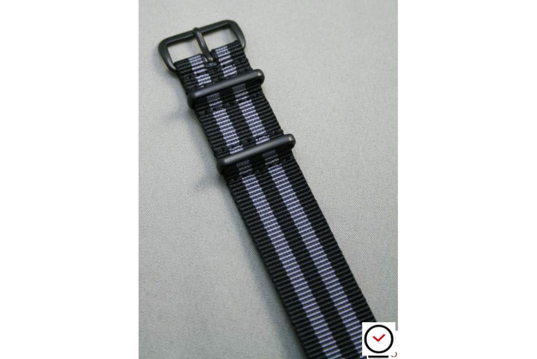 Bracelet nylon NATO Bond Craig (Noir Gris), boucle PVD (noire)