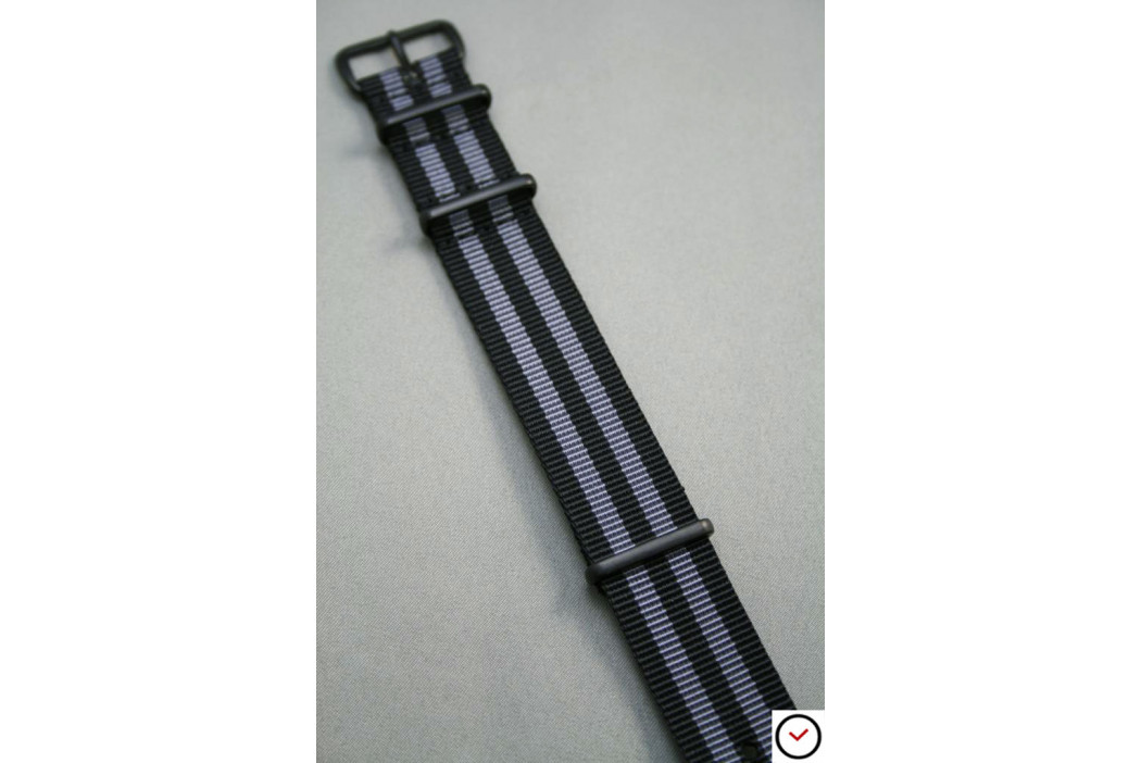 Bracelet nylon NATO Bond Craig (Noir Gris), boucle PVD (noire)
