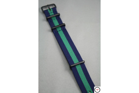 Bracelet nylon NATO Bleu Navy Vert, boucle PVD (noire)