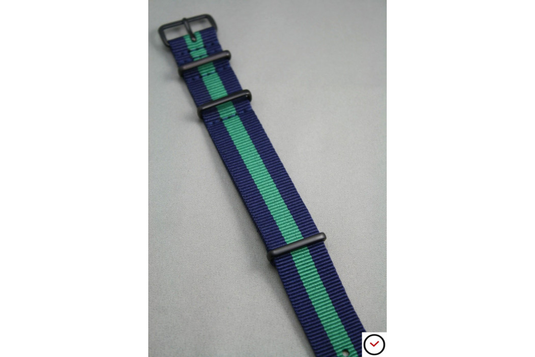 Navy Blue Green G10 NATO strap, PVD buckle and loops (black)