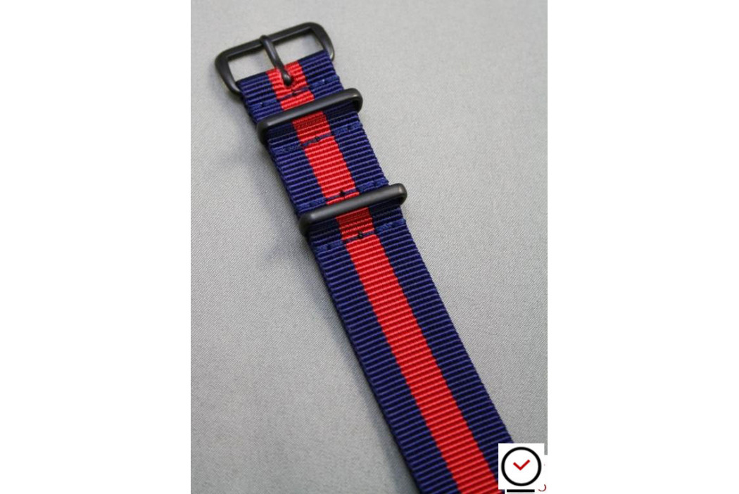 Bracelet nylon NATO Bleu Navy Rouge, boucle PVD (noire)