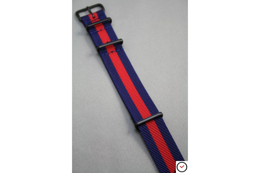 Bracelet nylon NATO Bleu Navy Rouge, boucle PVD (noire)