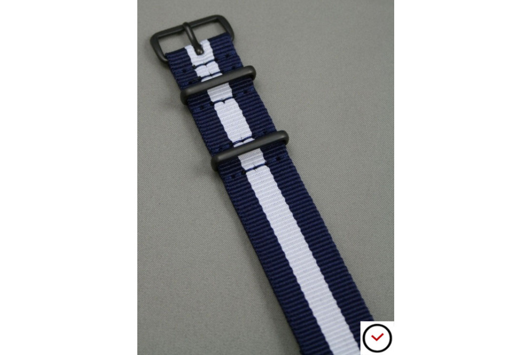 Navy Blue White G10 NATO strap, PVD buckle and loops (black)