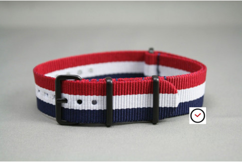Blue White Red (French flag) NATO strap, PVD buckle and loops (black)