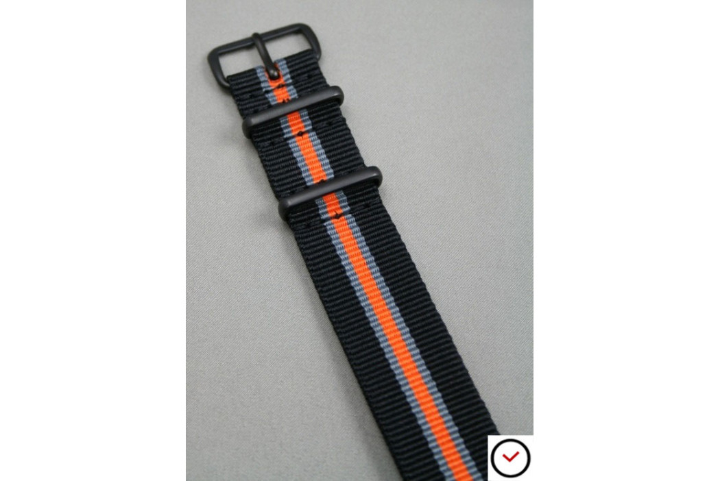 Bracelet nylon NATO Héritage Noir Gris Orange, boucle PVD (noire)