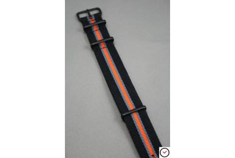 Bracelet nylon NATO Héritage Noir Gris Orange, boucle PVD (noire)