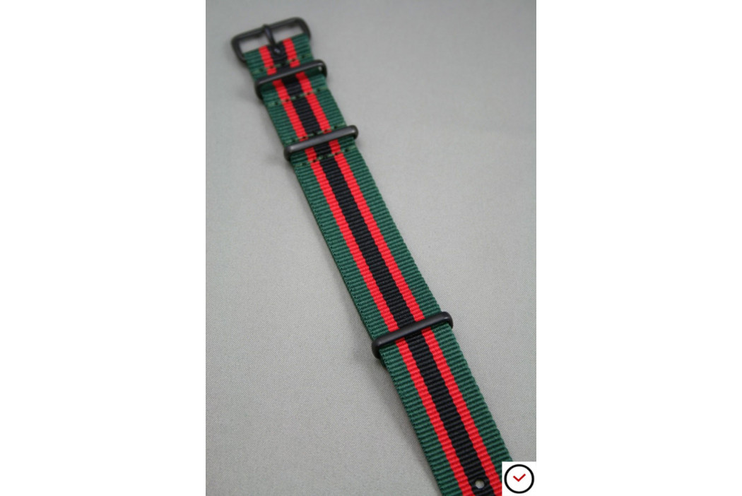 Bracelet nylon NATO Vert Rouge Noir, boucle PVD (noire)