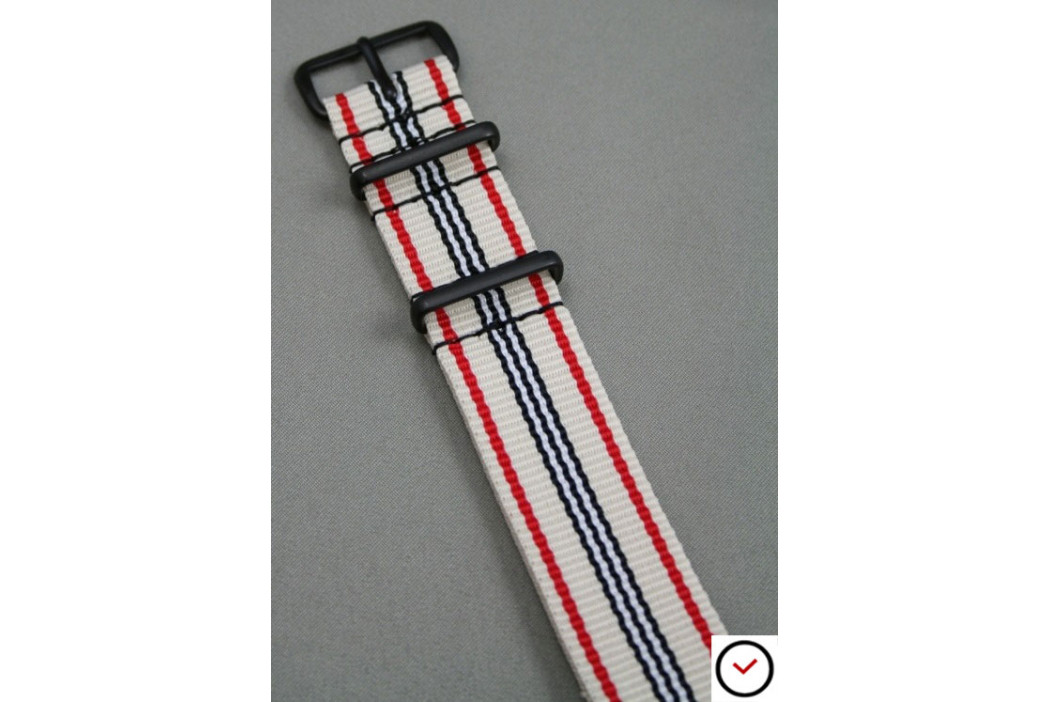 Bracelet nylon NATO Blanc Rouge Noir, boucle PVD (noire)