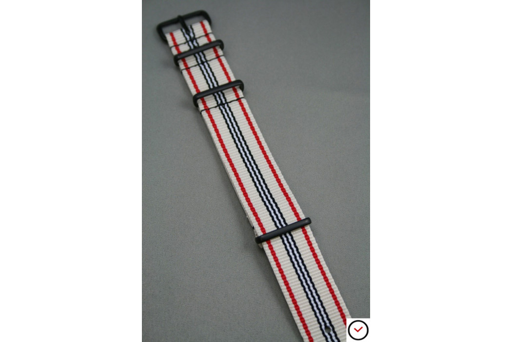 Bracelet nylon NATO Blanc Rouge Noir, boucle PVD (noire)