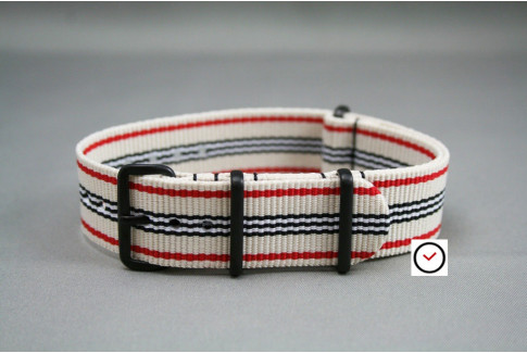 White Red Black G10 NATO strap, PVD buckle and loops (black)
