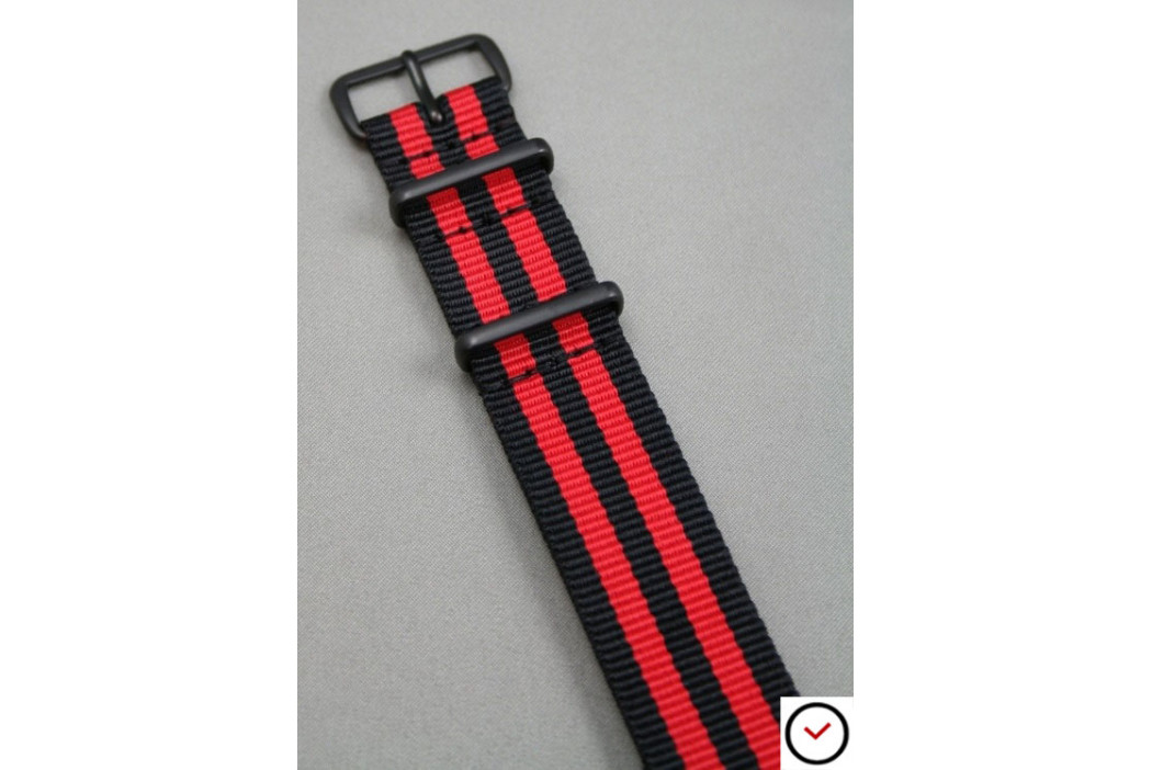 Bracelet nylon NATO Bond Noir Rouge, boucle PVD (noire)