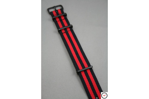 Bracelet nylon NATO Bond Noir Rouge, boucle PVD (noire)
