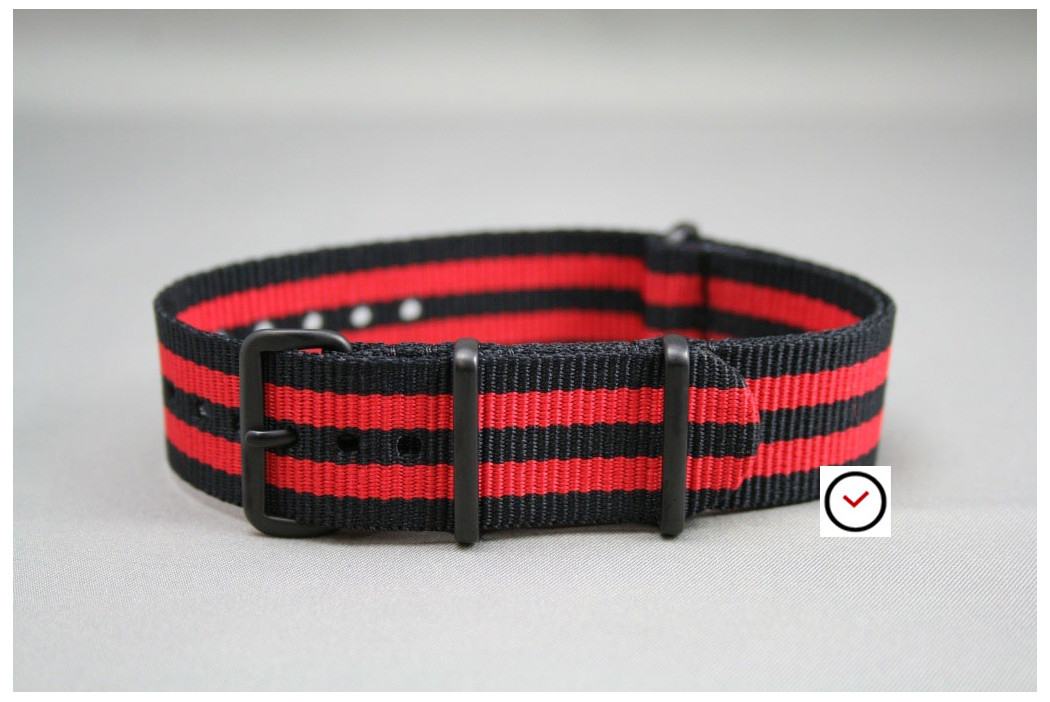 Black Red James Bond G10 NATO strap, PVD buckle and loops (black)