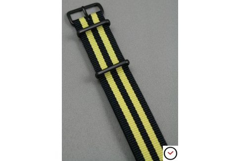 Bracelet nylon NATO Bond Noir Jaune, boucle PVD (noire)