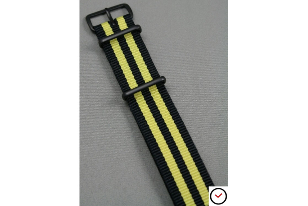 Black Yellow James Bond G10 NATO strap, PVD buckle and loops (black)