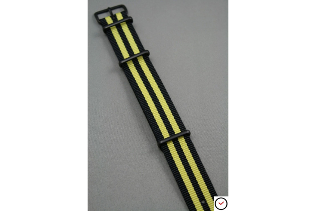 Bracelet nylon NATO Bond Noir Jaune, boucle PVD (noire)