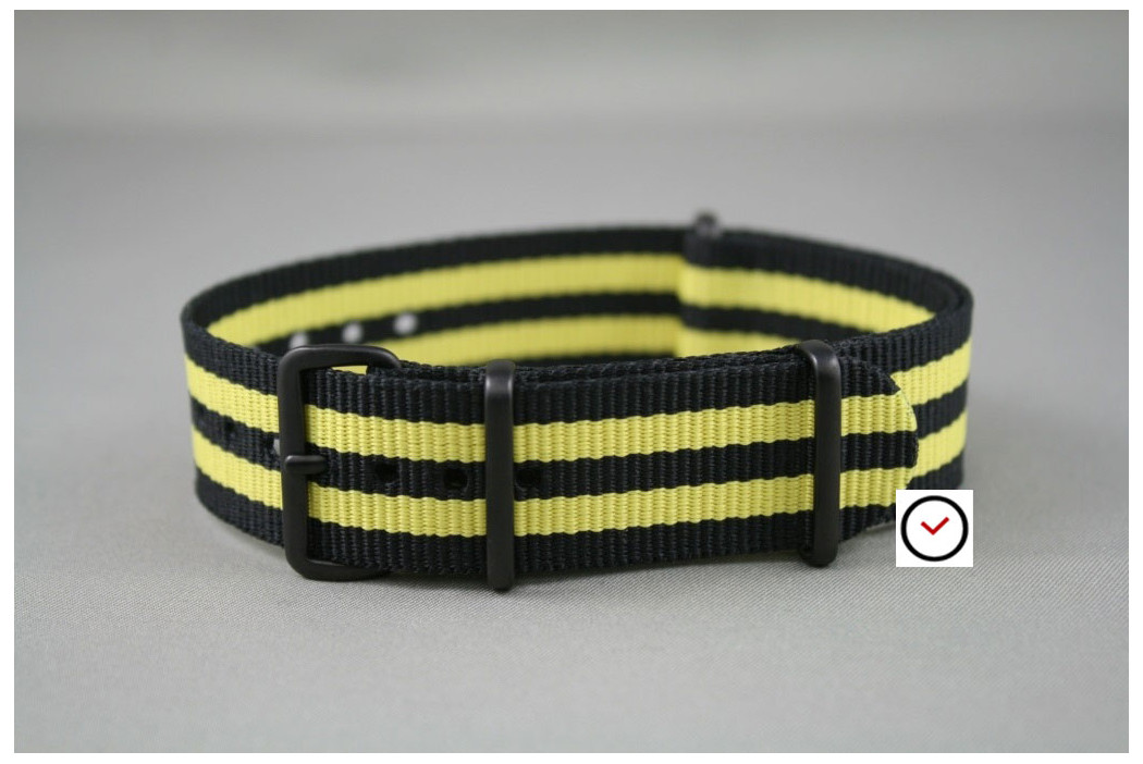 Black Yellow James Bond G10 NATO strap, PVD buckle and loops (black)