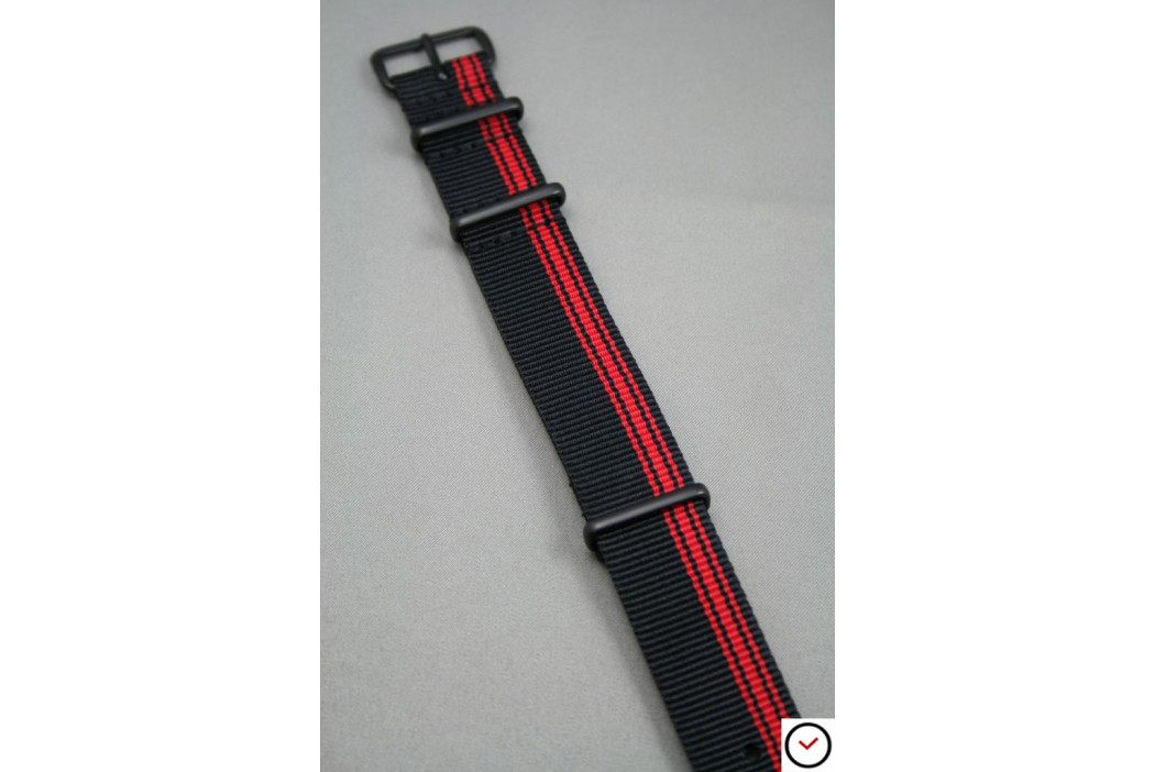Black Red Ducati G10 NATO strap, PVD buckle and loops (black)